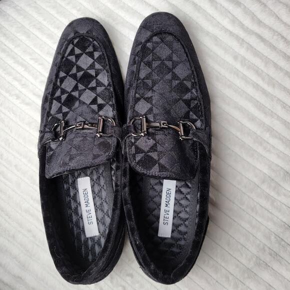 Steve Madden Velvet Loafers 10.5 Black Slip-On Horsebit Dress Shoes Party Luxe - Picture 7 of 7